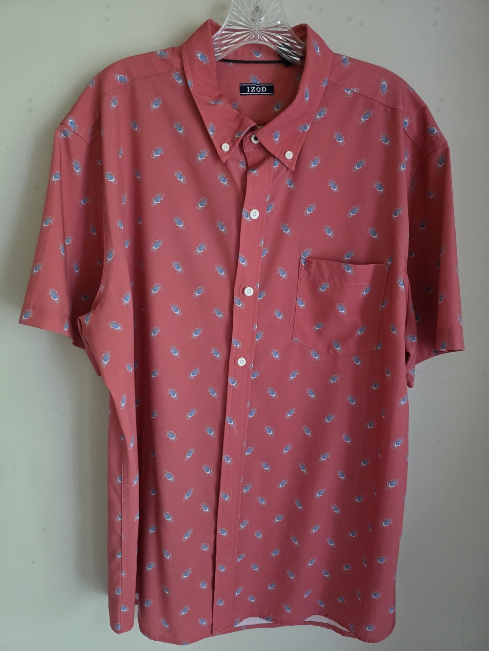 Izod Coral Short-Sleeve Button-Down with Blue Crab Micro Print XL